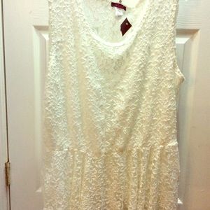 Blush Plunging V Neck Lace Blouse w/Choker. Sz 3x